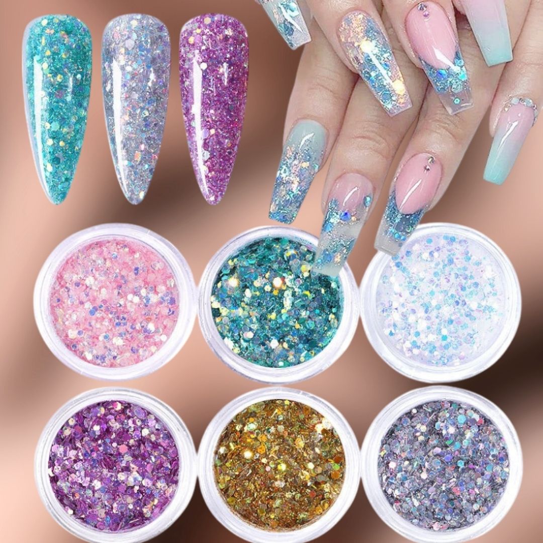 Charms 6 Colors Sparkly Nail Glitter Set