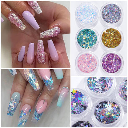 Charms 6 Colors Sparkly Nail Glitter Set