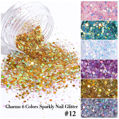 Charms 6 Colors Sparkly Nail Glitter Set